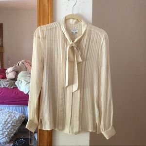 Reiss Tonal Stripe Print Tie Neck Blouse NWT